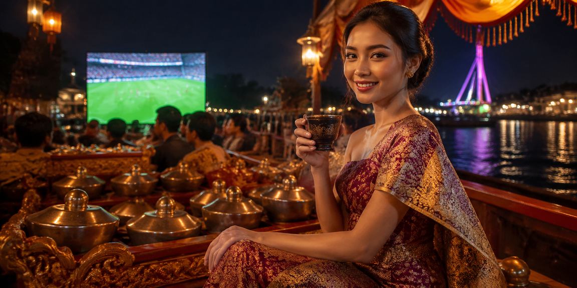 Seseorang menikmati kopi sambil mengikuti taruhan sepak bola malam hari di kafe